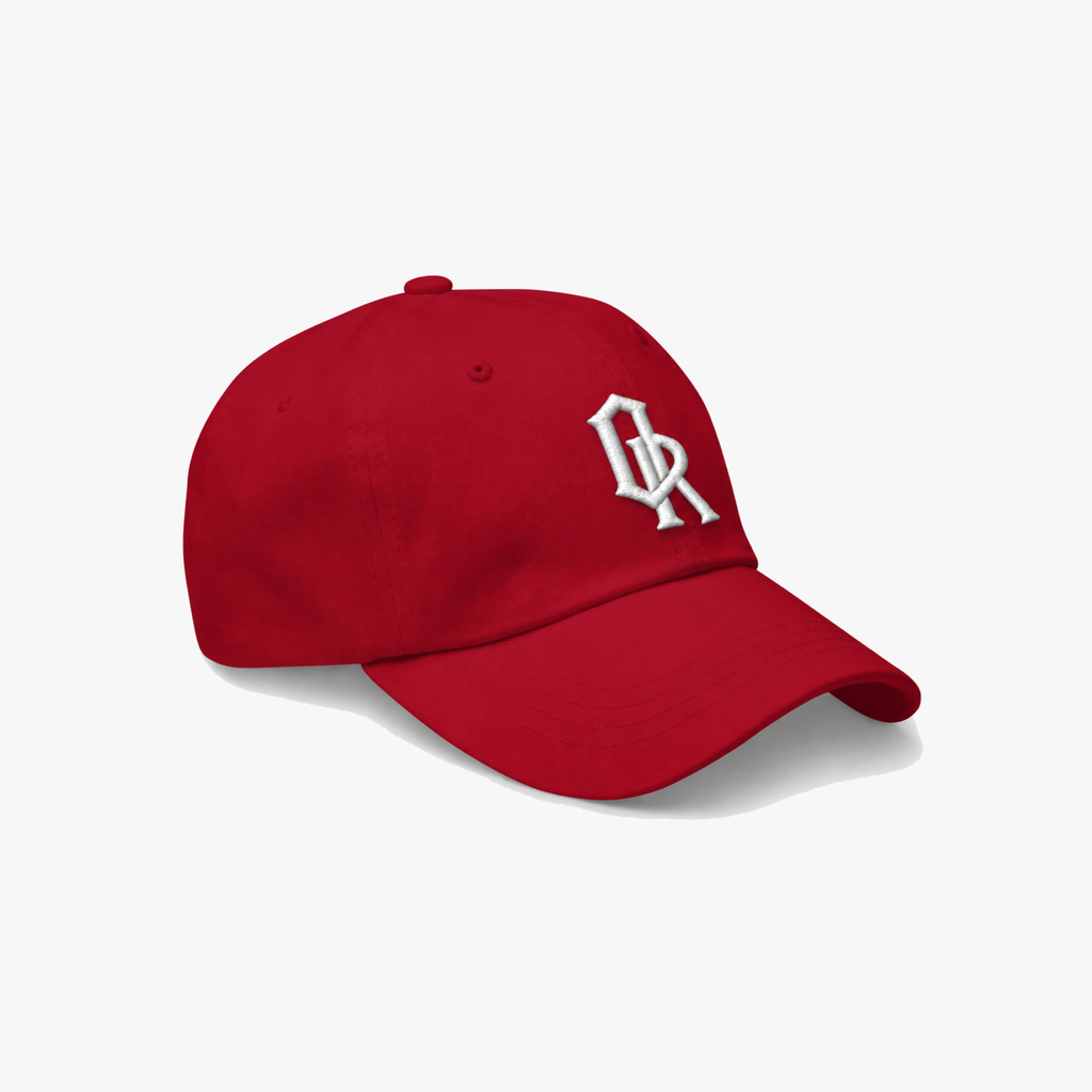 Cranberry classic cap with a white embroidered 'OR' logo on the front, set against a plain light gray background.