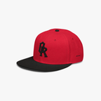 A red and black baseball cap with a black embroidered 'OR' logo on the front, set against a plain light gray background.