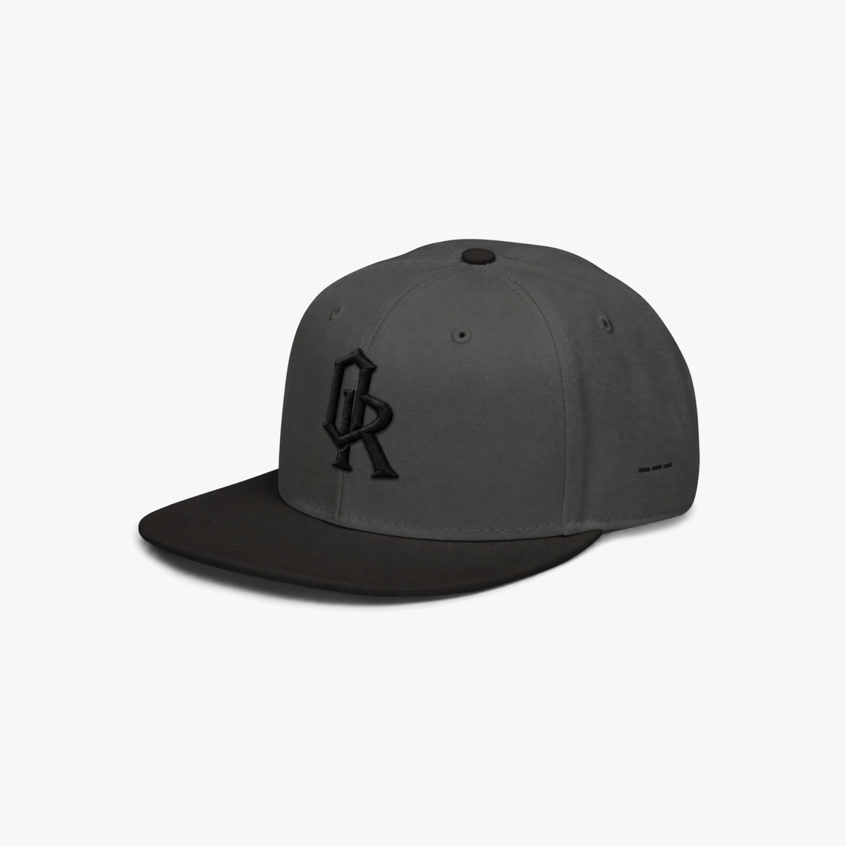 Dark Grey snapback cap with a black embroidered 'OR' logo on the front, set against a plain light gray background.