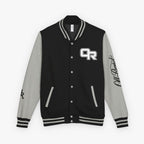 A varsity-style jacket with a black body and light gray sleeves, featuring a white and black 'OR' logo on the left chest and 'All Around' script on the right sleeve, shown against a plain white background.