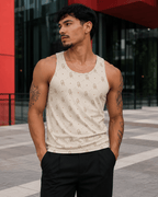 Off-Record All-Over Monogram Print Vest Cream & Red Accent - Off-Record®