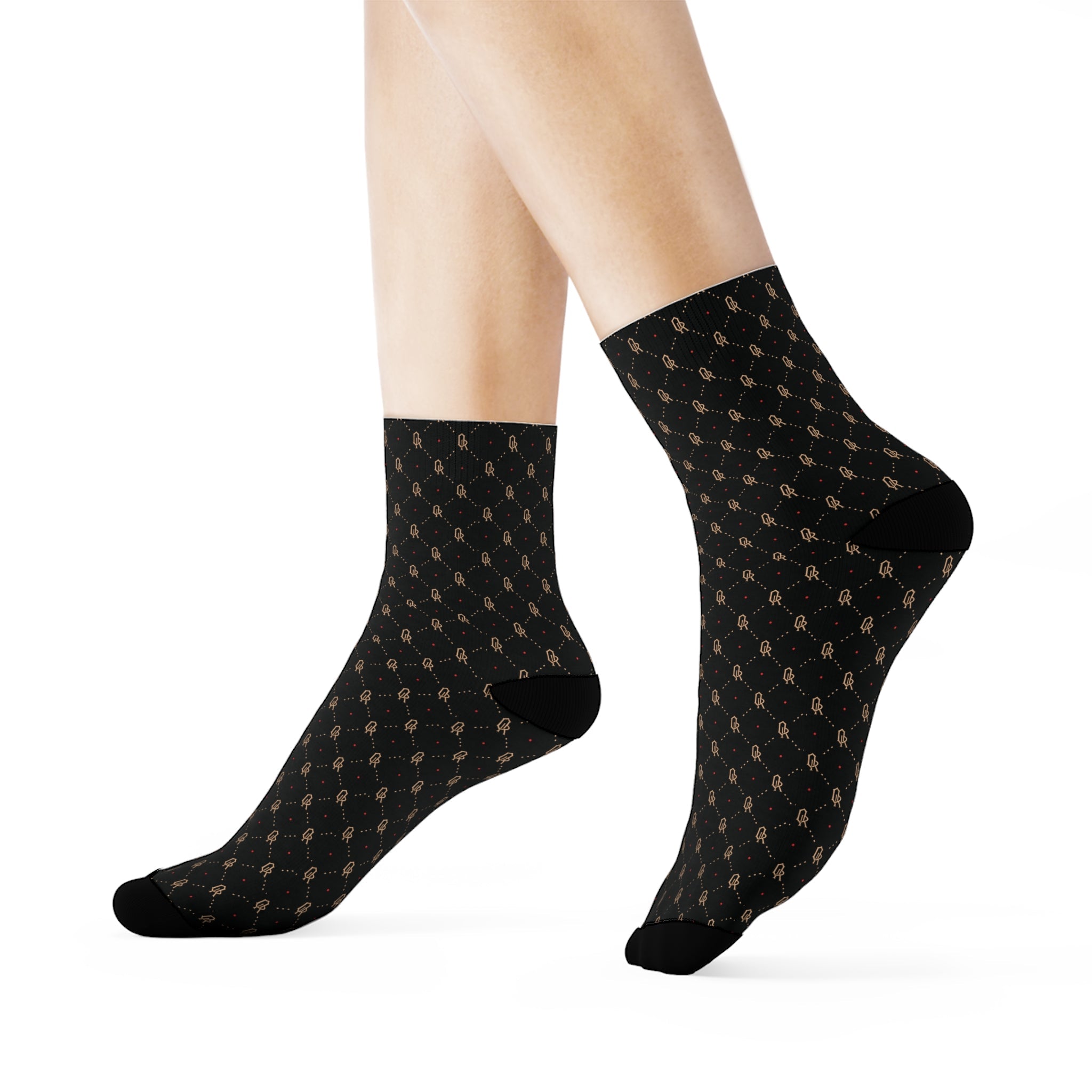 Off-Record Monogram All-Over-Print Socks - Black and Gold - Off-Record®