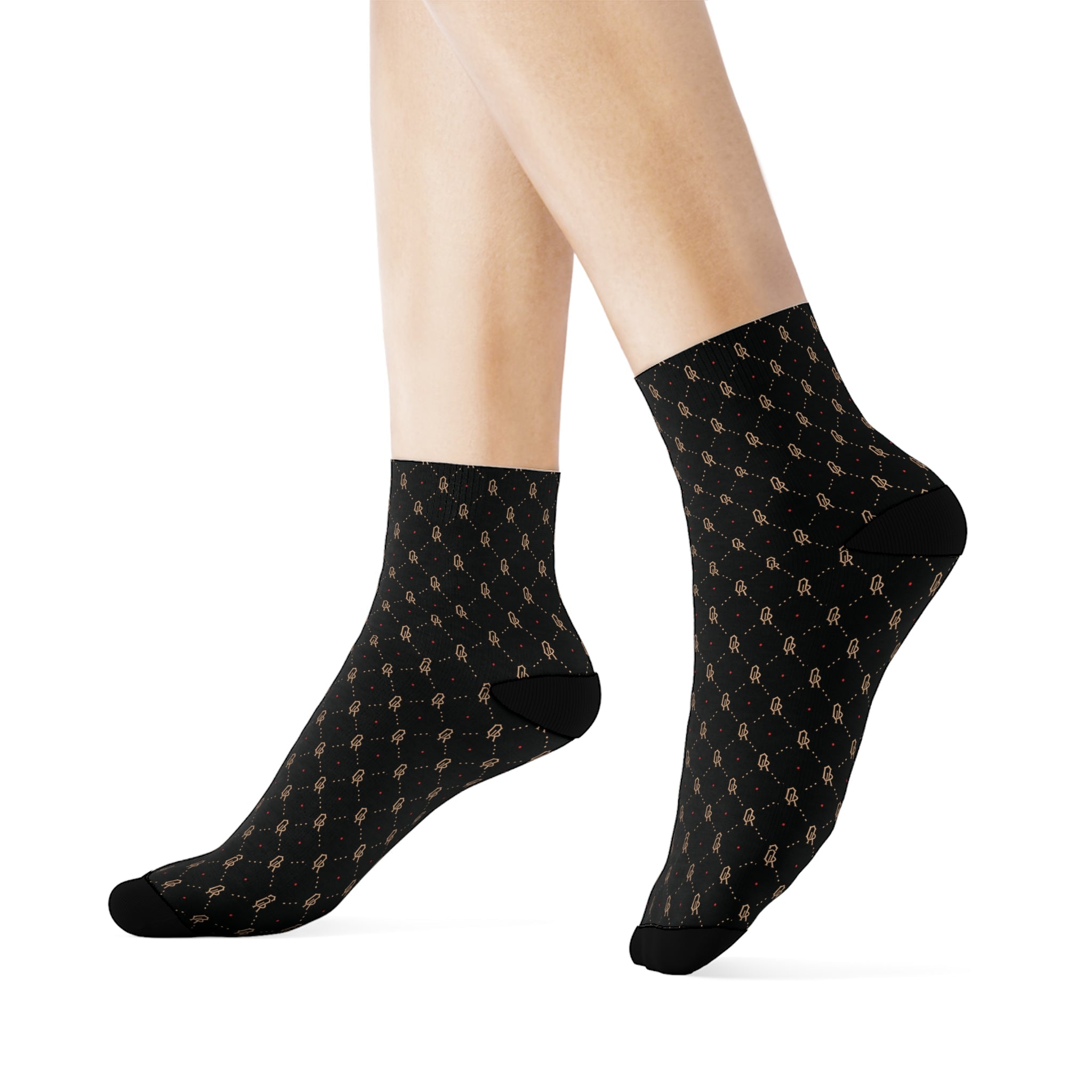 Off-Record Monogram All-Over-Print Socks - Black and Gold - Off-Record®