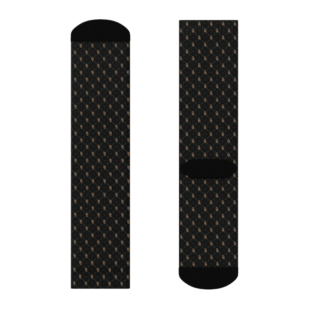 Off-Record Monogram All-Over-Print Socks - Black and Gold - Off-Record®