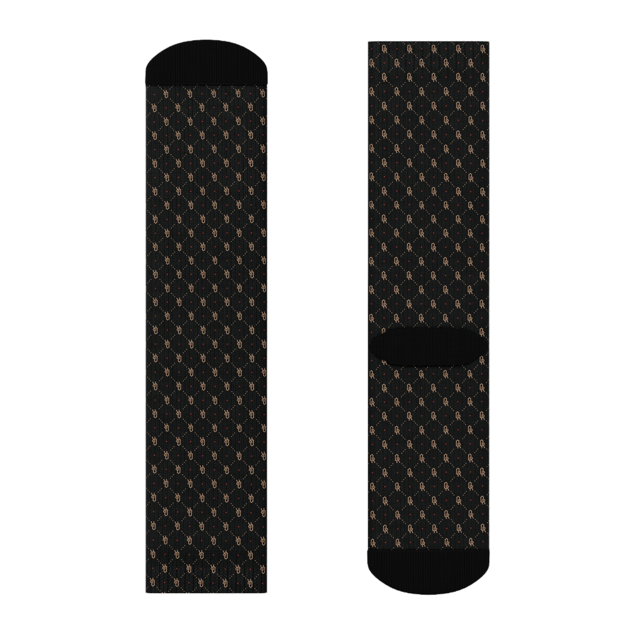 Off-Record Monogram All-Over-Print Socks - Black and Gold - Off-Record®