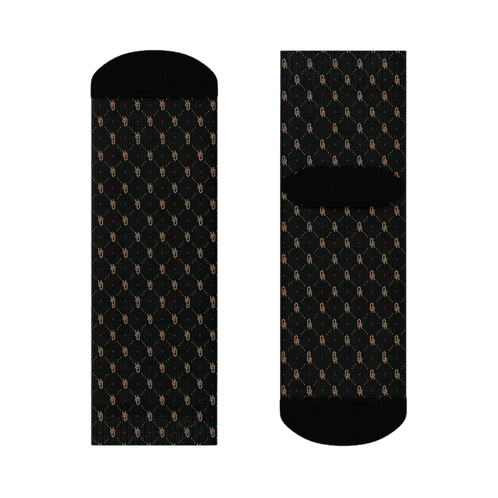 Off-Record Monogram All-Over-Print Socks - Black and Gold - Off-Record®