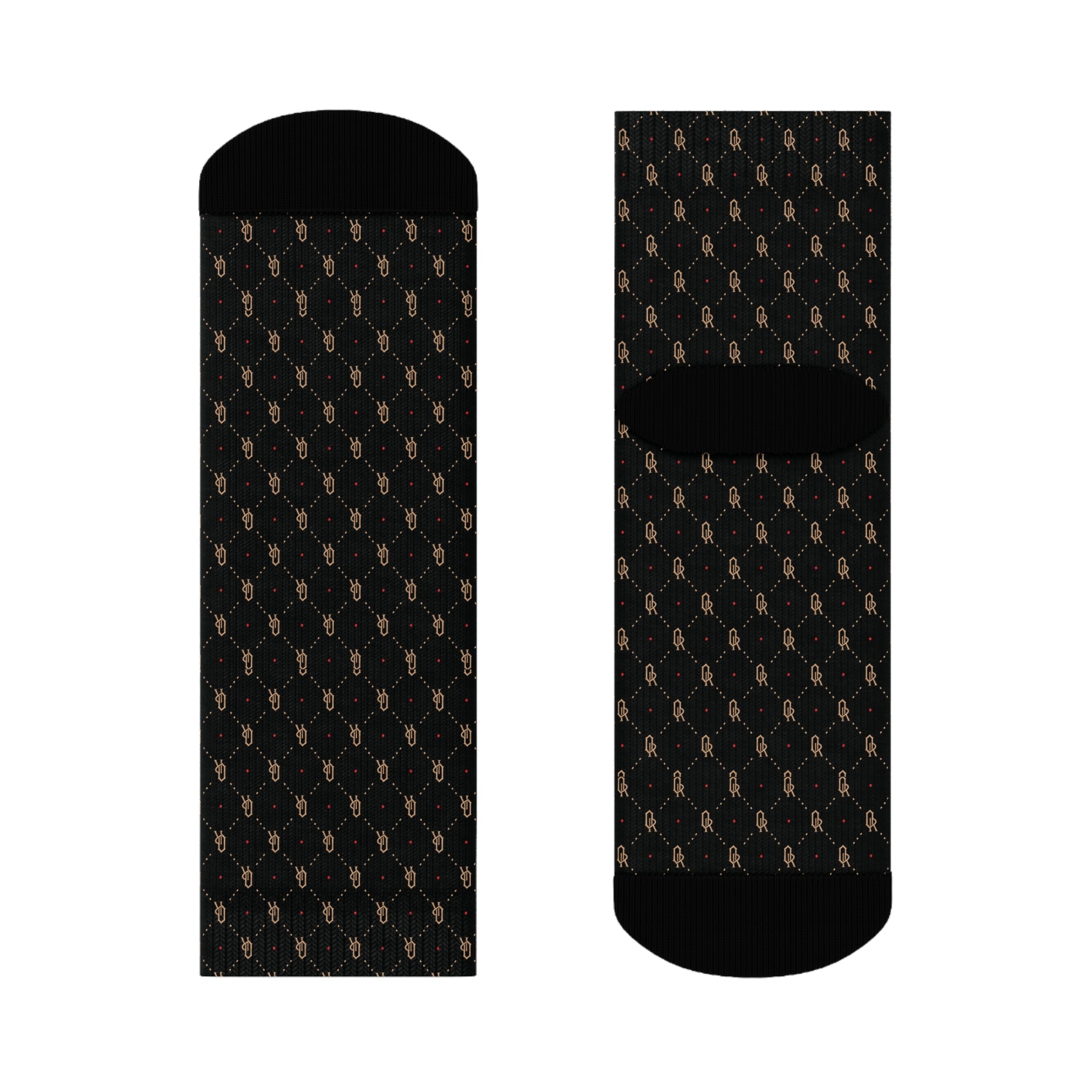 Off-Record Monogram All-Over-Print Socks - Black and Gold - Off-Record®
