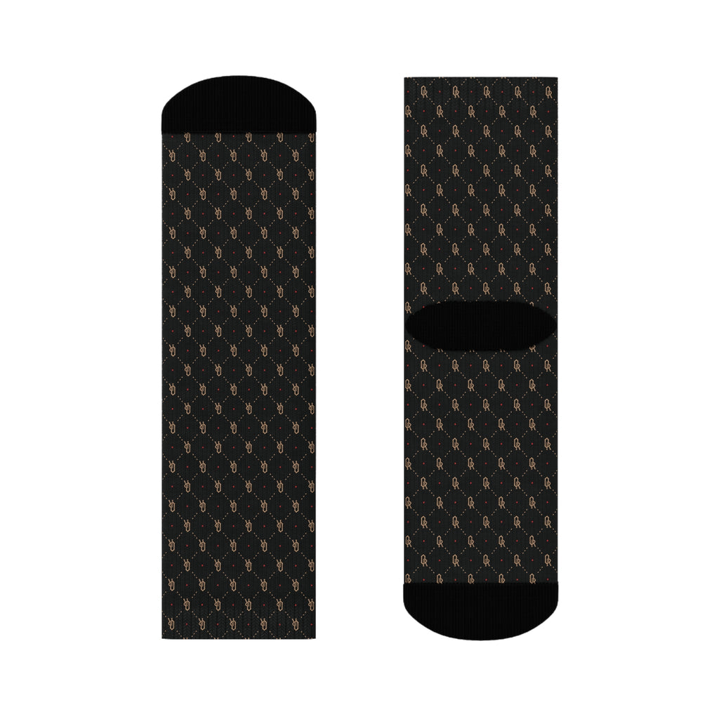 Off-Record Monogram All-Over-Print Socks - Black and Gold - Off-Record®