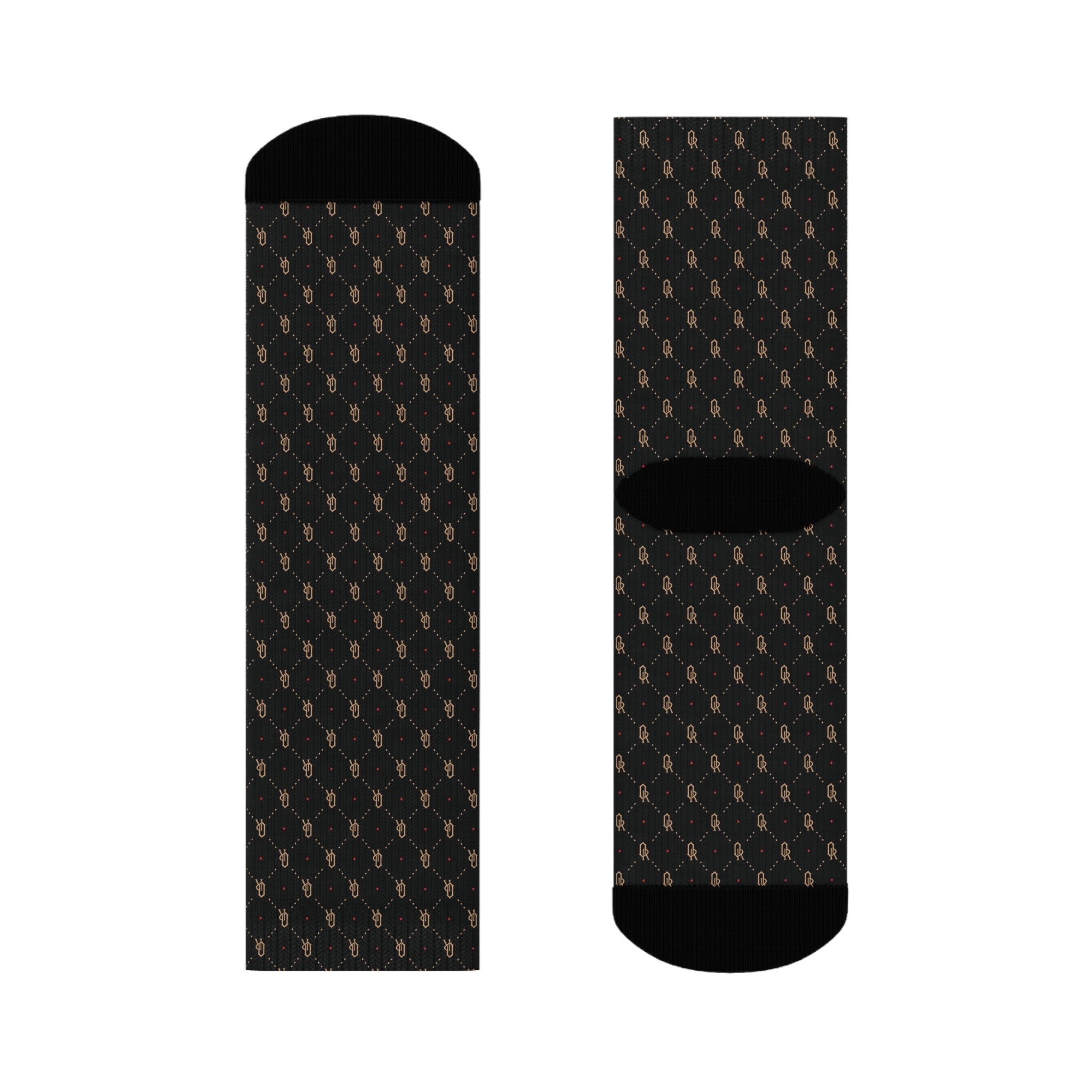 Off-Record Monogram All-Over-Print Socks - Black and Gold - Off-Record®