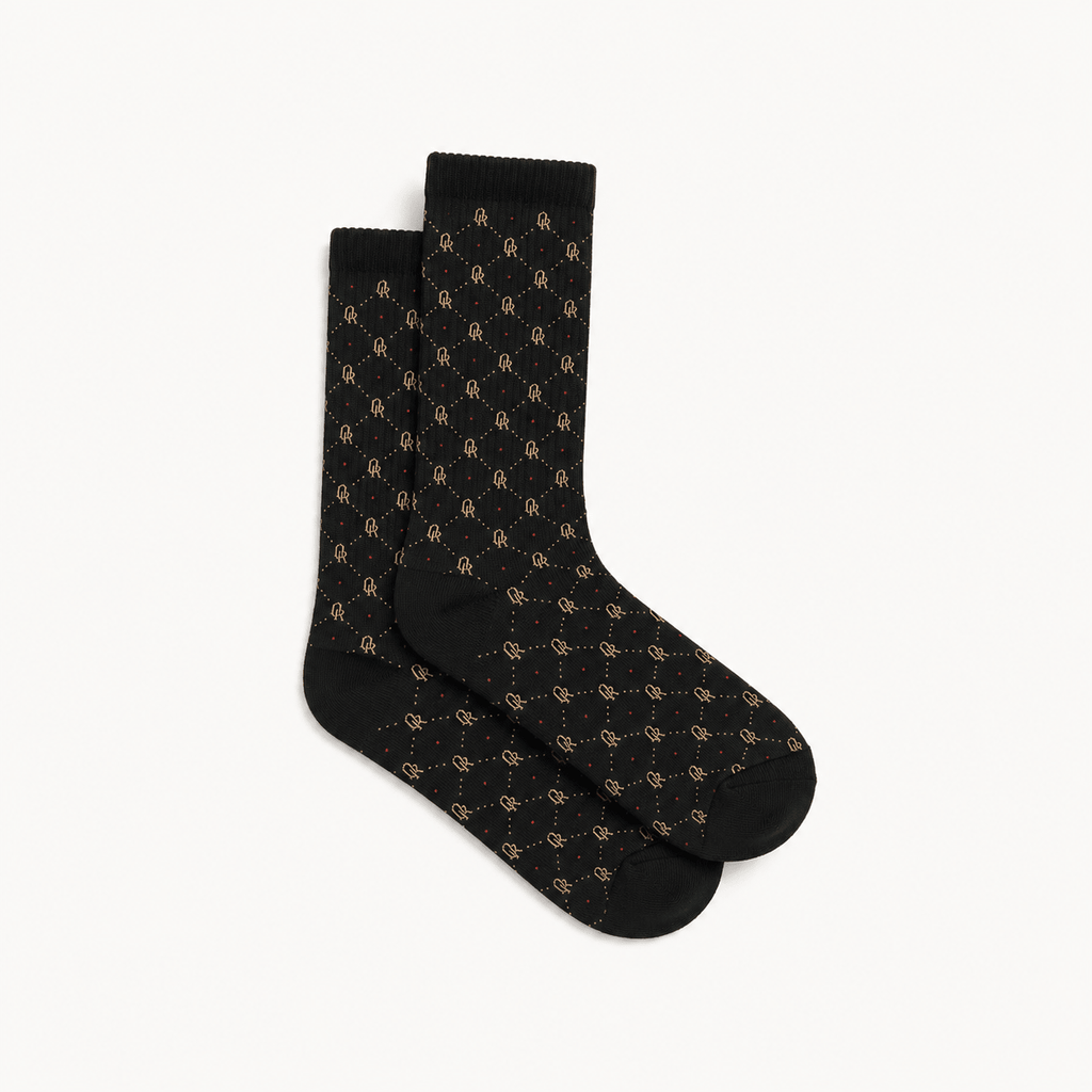 Off-Record Monogram All-Over-Print Socks - Black and Gold - Off-Record®