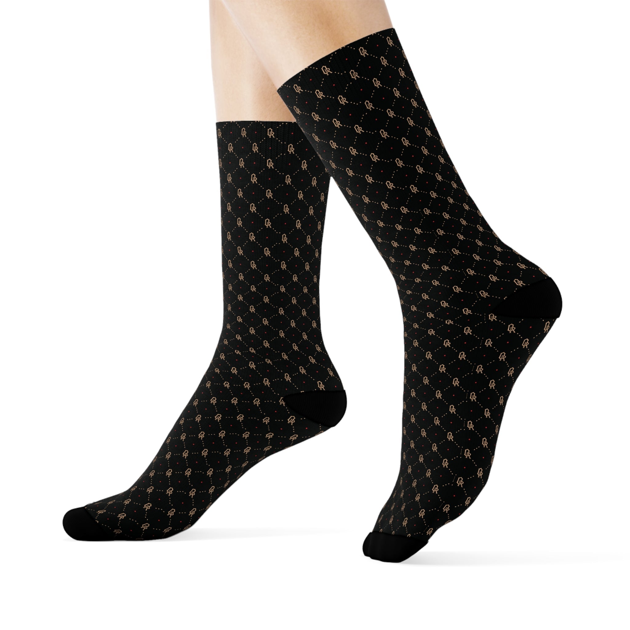 Off-Record Monogram All-Over-Print Socks - Black and Gold - Off-Record®