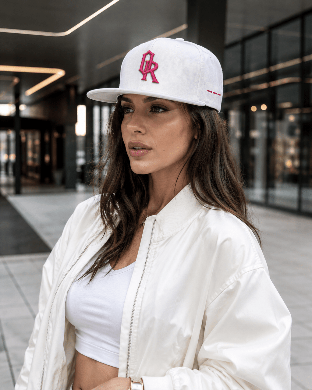Off-Record OR Colourblock Cap with Contrast Peak in Black/Pink and White/Pink - Off-Record®