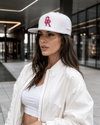 Off-Record OR Colourblock Cap with Contrast Peak in Black/Pink and White/Pink - Off-Record®