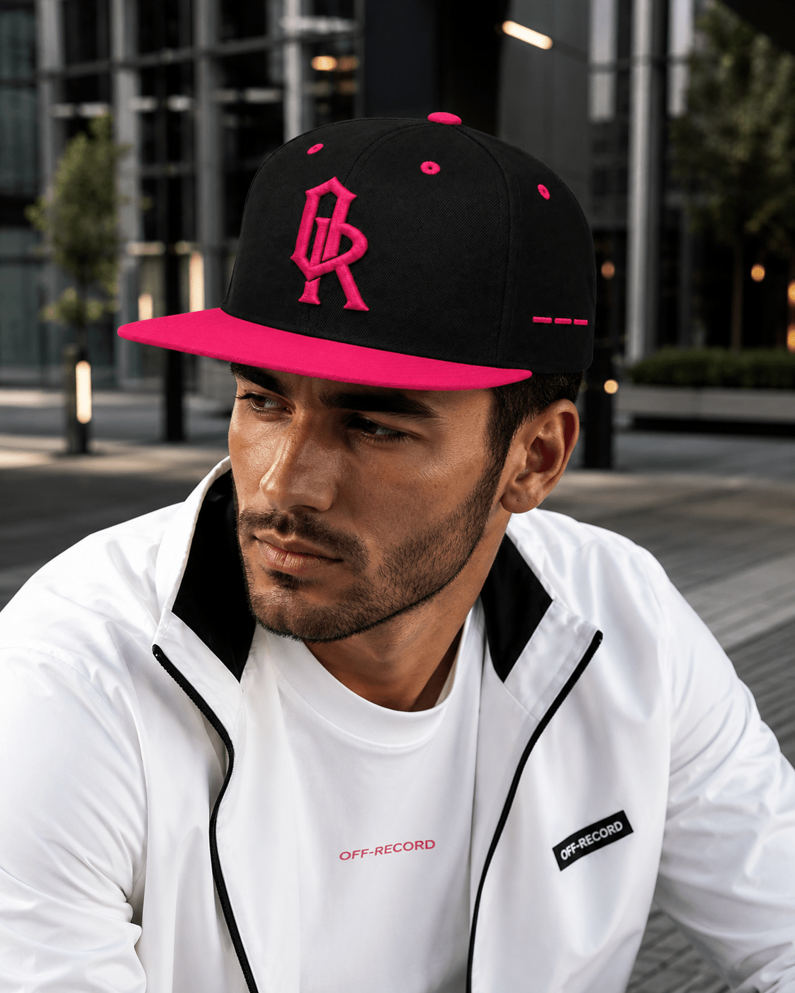 Off-Record OR Colourblock Cap with Contrast Peak in Black/Pink and White/Pink - Off-Record®