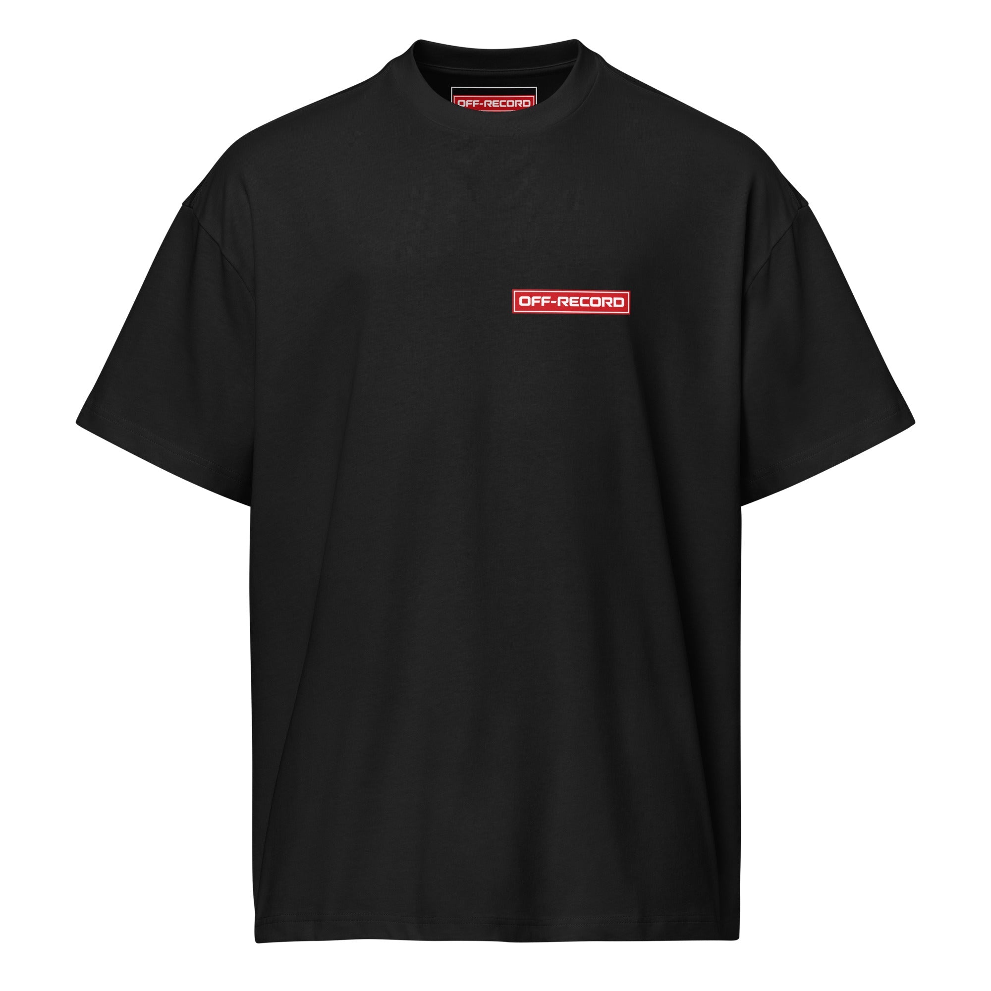 Off-Record reverse stamp tee black t-shirt front view