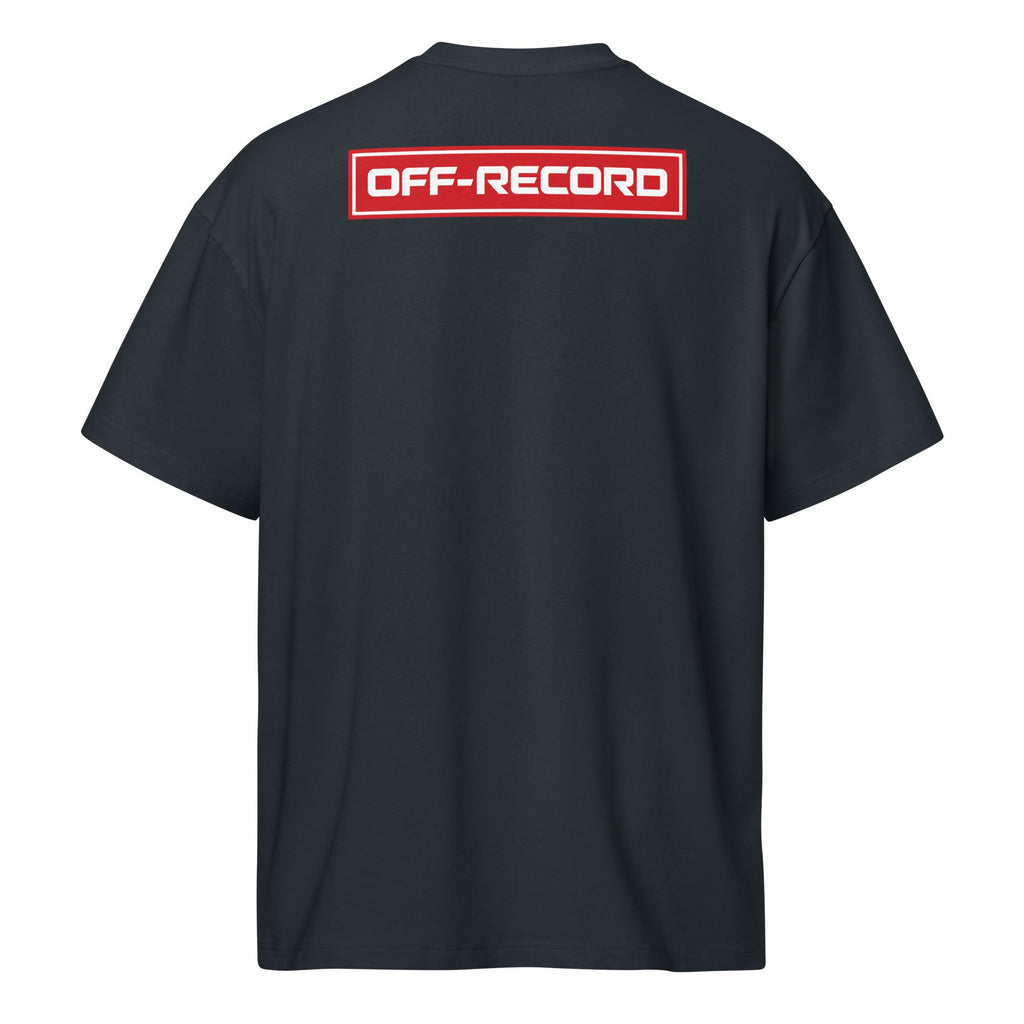 Off-Record reverse stamp tee navy t-shirt back view