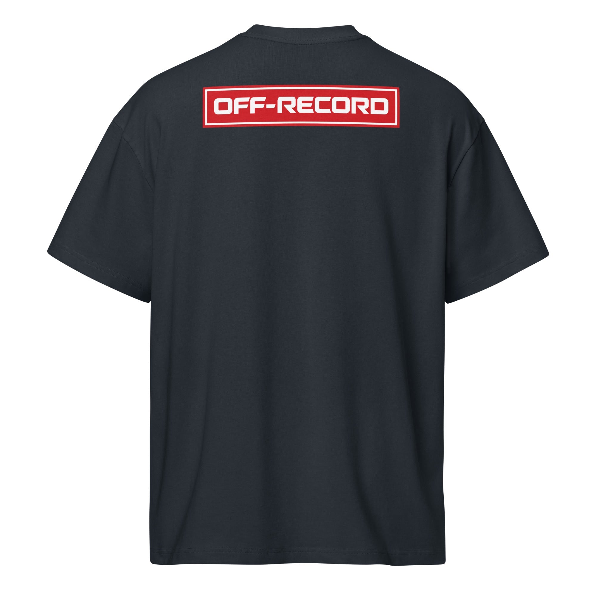 Off-Record reverse stamp tee navy t-shirt back view