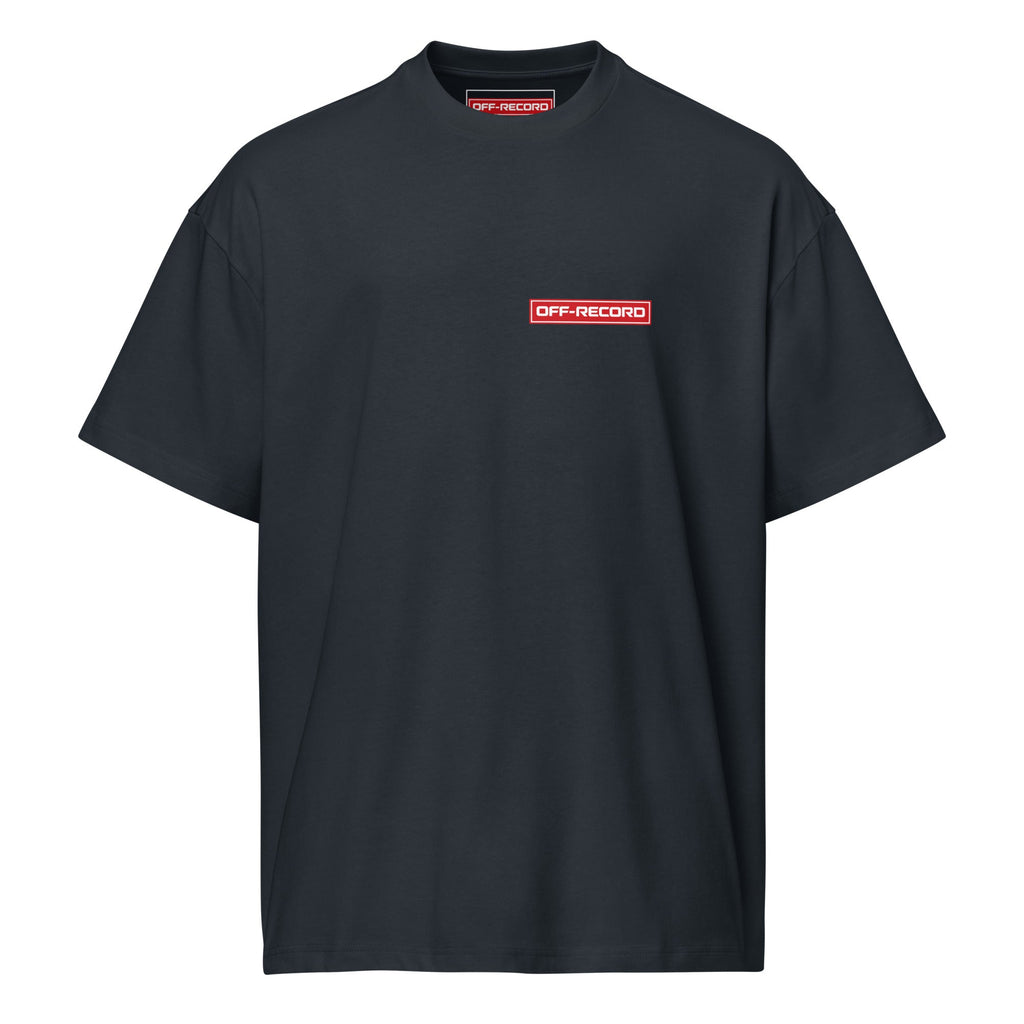Off-Record reverse stamp tee navy t-shirt front view