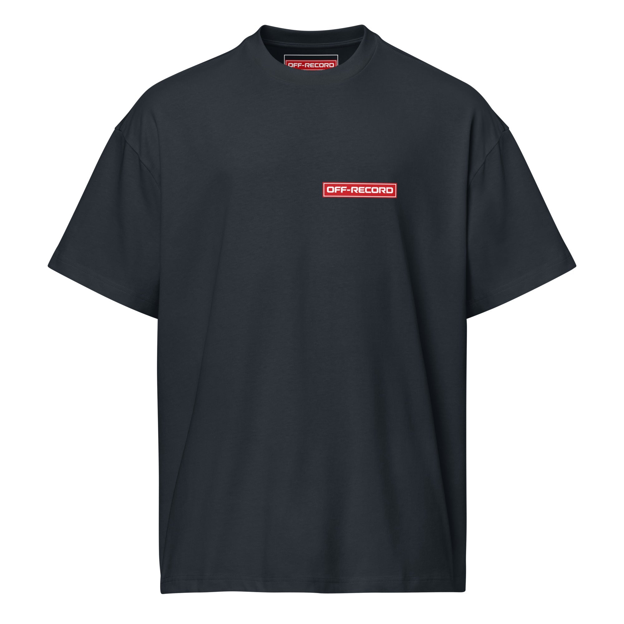Off-Record reverse stamp tee navy t-shirt front view