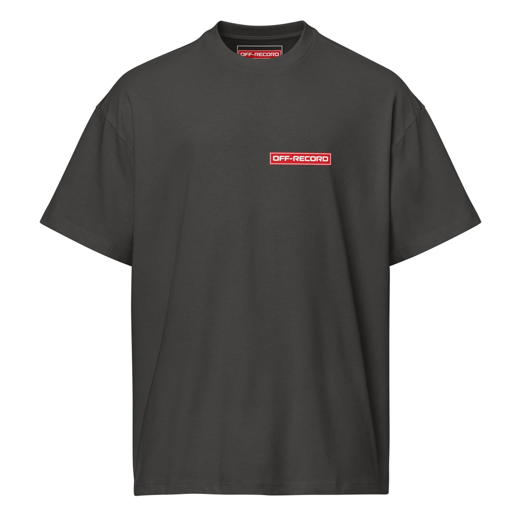 Off-Record reverse stamp tee vintage black t-shirt front view