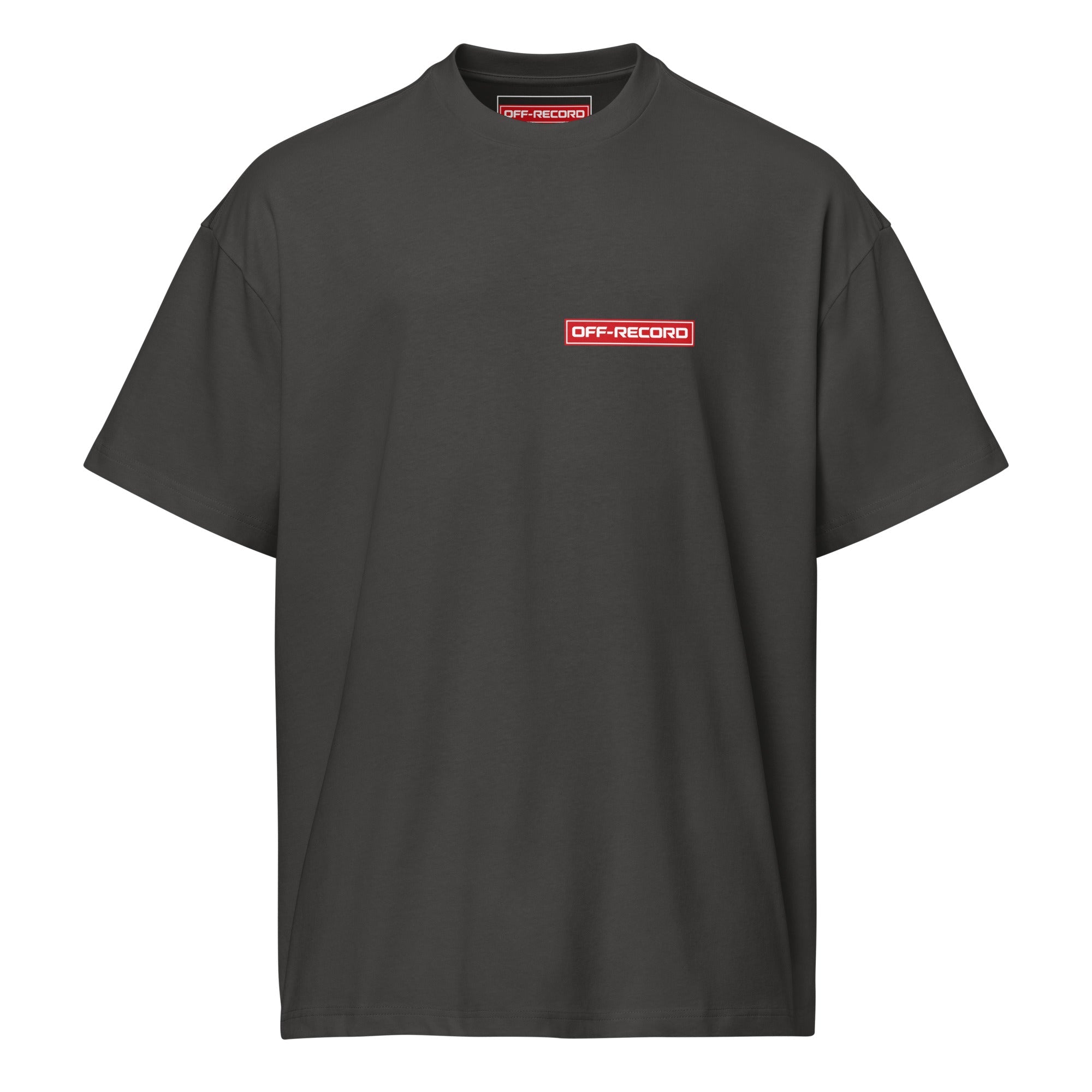 Off-Record reverse stamp tee vintage black t-shirt front view