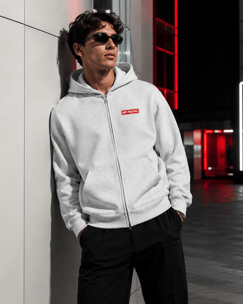 Stamp Logo Zip Hoodie - Off - Record