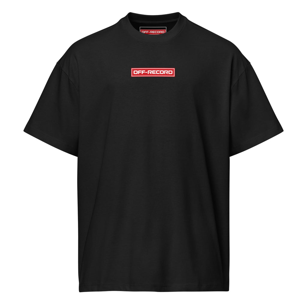 Black t-shirt with 'Off-Record' stamp on chest