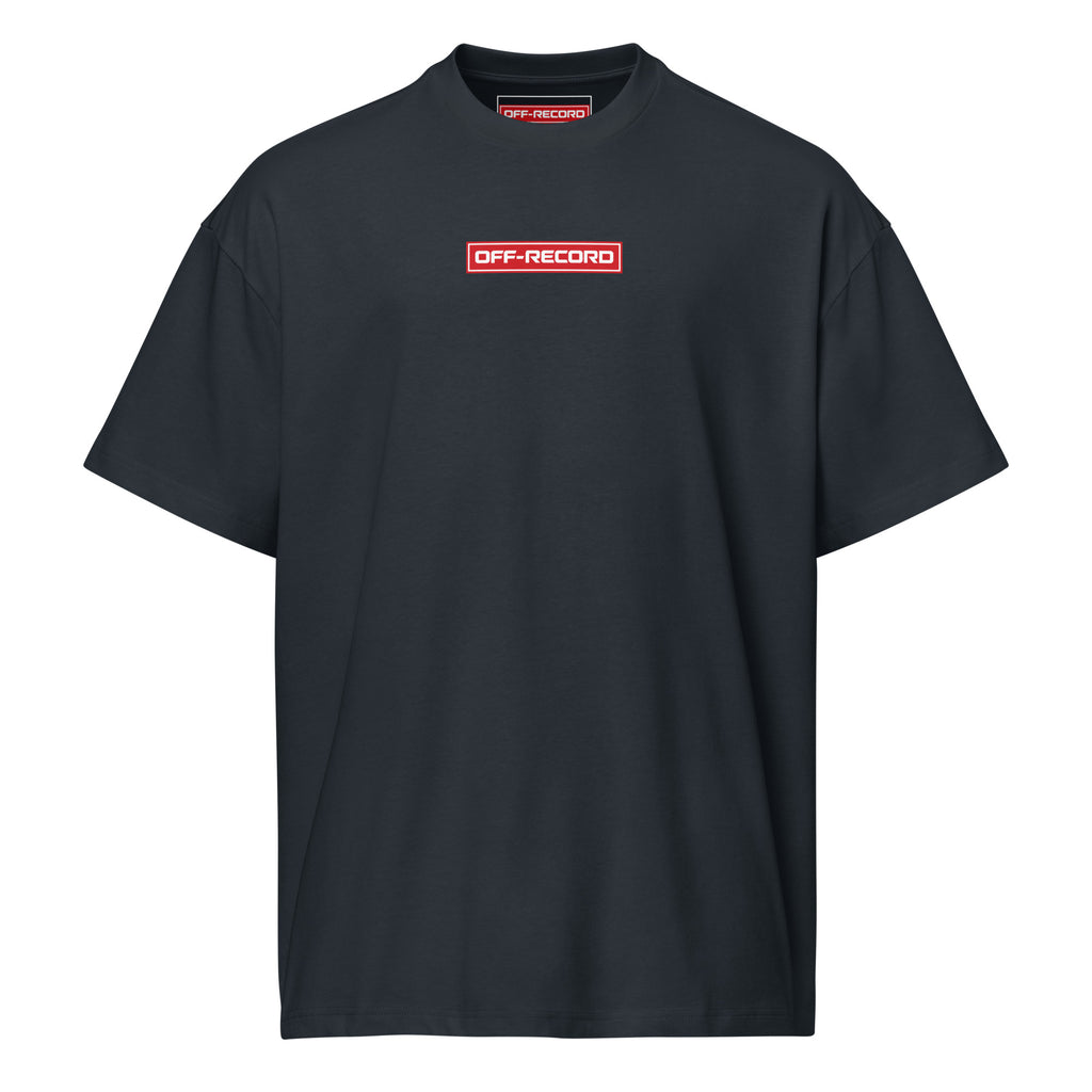 Black t-shirt with 'Off-Record' stamp on chest